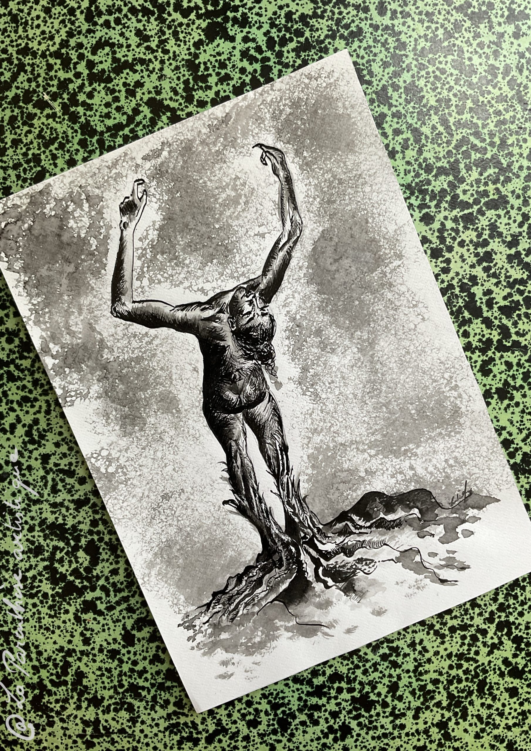 dessin à l'encre d'un "homme-arbre"