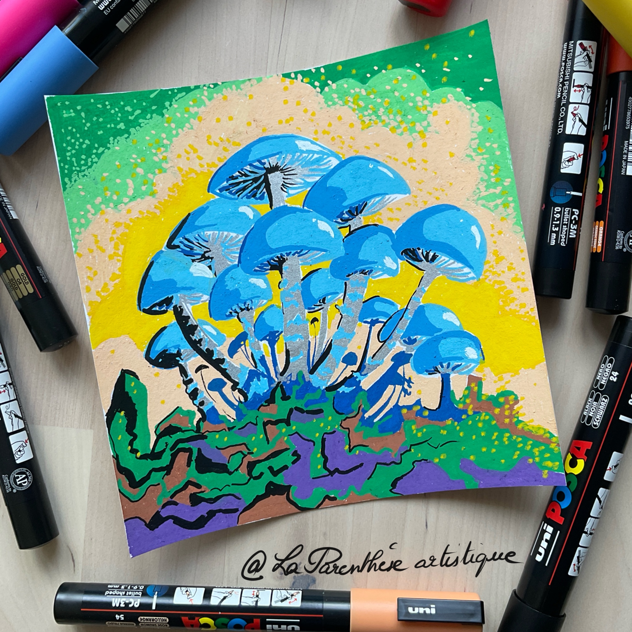 dessin de champignons au crayon Posca acrylique