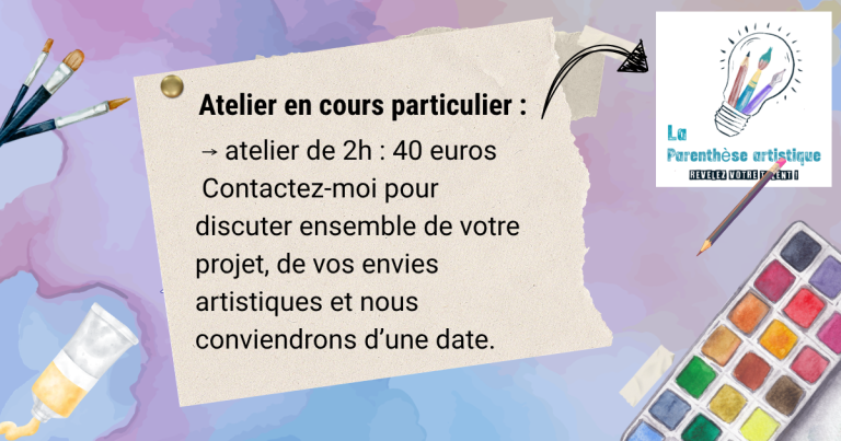 tarifs pour un atelier particulier à la Parenthèse artistique